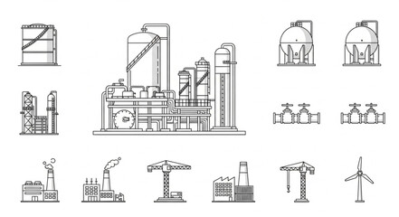 Obraz premium Industrial factory and plant illustrations collection.