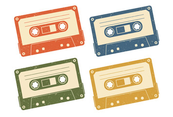 Naklejka premium Colorful illustration of four cassette tapes.