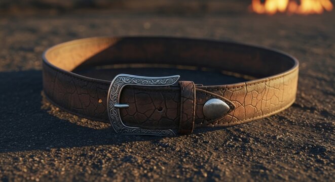 Tarnished Leather Belt Buckle on Textured Surface