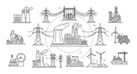 Naklejka premium Industrial energy infrastructure network illustration.