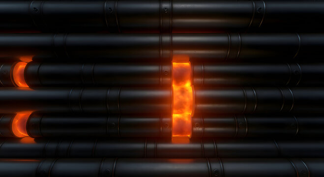 Seamless texture heavy duty geothermal heat exchanger pipe glowing internal heat dark industrial.
