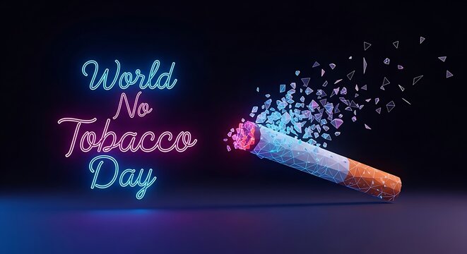 Exploding cigarette neon lights world no tobacco day. low world no tobacco day no smoke save world with cigarette explosion breaking. low world no tobacco day, no smoke save world