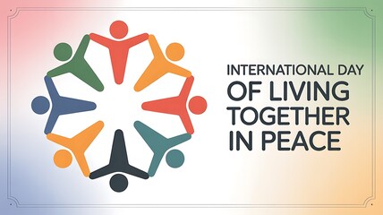 International Day of Living Together in Peace banner, colorful circle of diverse people icons, global unity and harmony concept illustration
