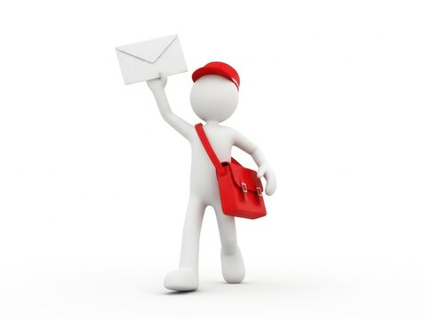 Postman holding letter and mailbag illustration