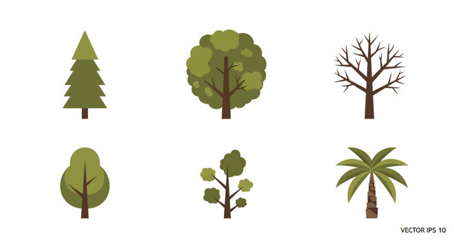Diverse tree illustrations on white background perfect for design elements