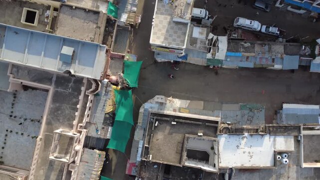 4K - Beautiful morning Droneshot of Pushkar town and lake in Rajasthan which has the only one Brahman Temple in India
