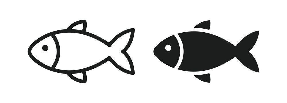 Black and white fish icons for aquatic themes