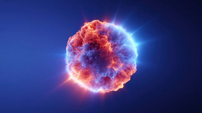 Glowing plasma sphere on blue background