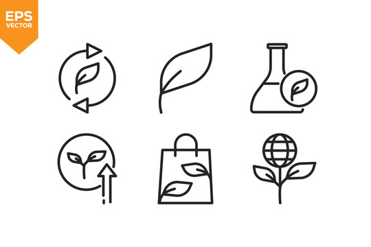 Set of line icons related to Plants, Leaf, Green Energy. Vector illustration.