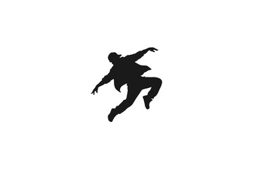 Obraz premium Breakdancer silhouette jumping in urban dance pose isolated on white