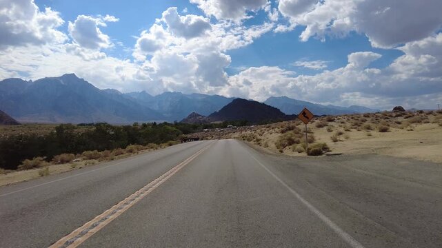 Mt Whitney Portal Road Driving Plate Descend 22 MultiCam Front View Driving Plate Sierra Nevada Mts California USA