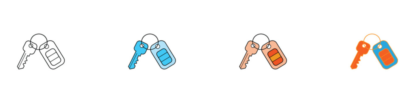 Car key and vehicle remote control icon set. Vector illustration of automobile security, keyless entry system, and car alarm symbols in flat and outline styles.