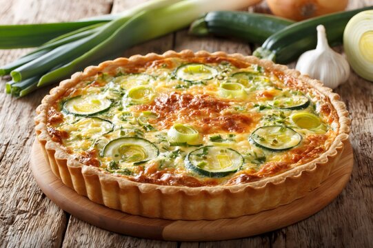 Homemade zucchini and leek quiche savory vegetable tart