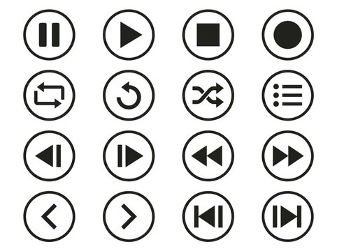 Media Player Controls with Play Pause Stop Record and Navigation Symbols