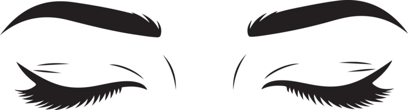 Closed eyes with long eyelashes and thick eyebrows face