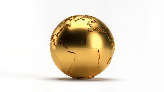 A Golden 3D wold is on the white background , isolate image.