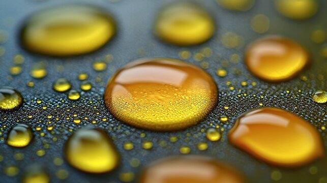 Dewdrops synthetic morning surface macro water repellent coating hydrophobic spherical beading golden lighting polymer substrate tension