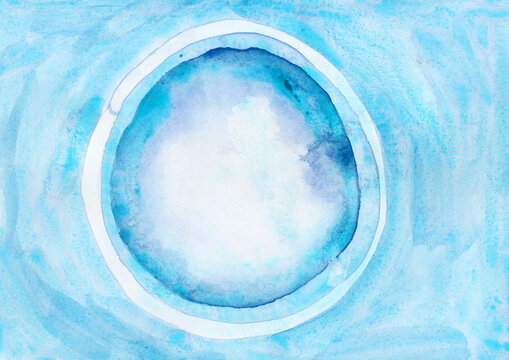 Abstract blue watercolor circle background with copy space