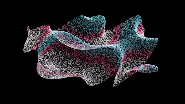 Abstract 3d rendering of flowing particles on a black background