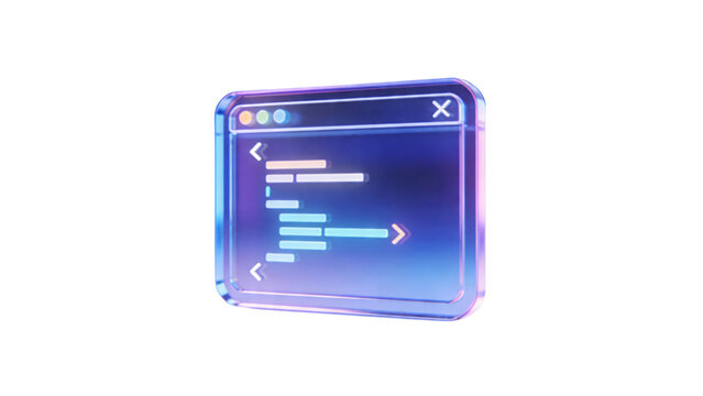 3D Glassmorphism Browser Window with Coding Script for Software Development