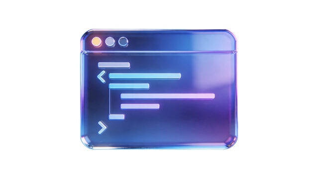 3D Realistic Glass Browser Window with Software Code Lines for Programming