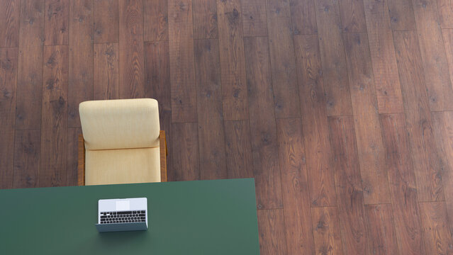Top view of empty home office desk with laptop and copy space