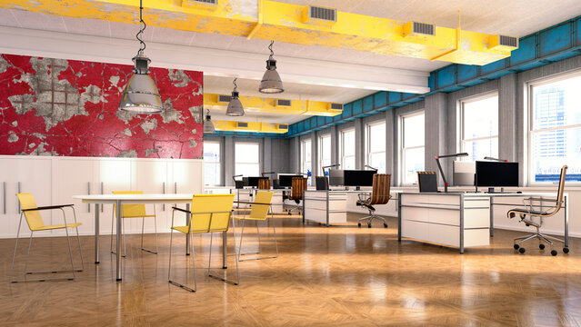 Modern open plan office interior with no people