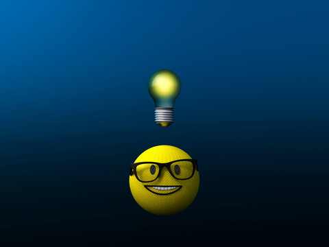 3D emoji with eyewear and floating lightbulb representing an idea