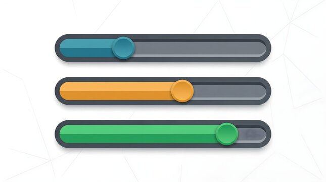 Three colorful sliders with adjustable knobs on a light background, representing options or settings.