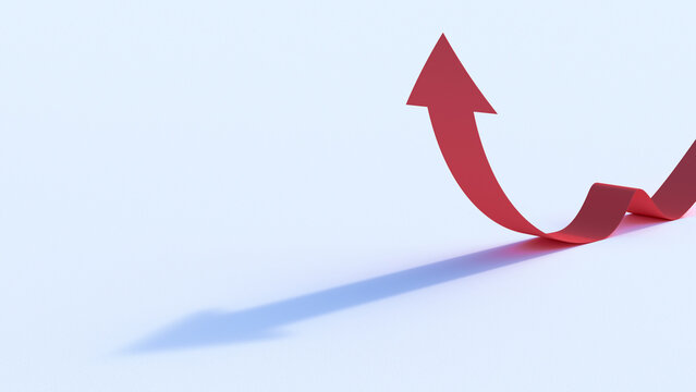Red 3D upward arrow symbolizing business growth and financial success