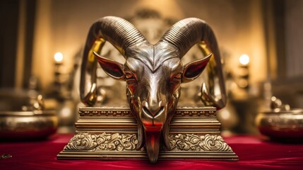 Obraz premium Golden Goat Figure Centered in Traditional Dini Decor with Elegant Background