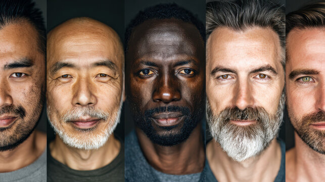 Diverse faces of different men showcasing ethnicity