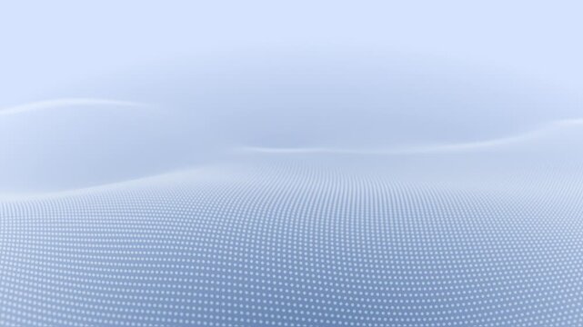 White Blue Particle Mesh Wave, Glowing Dot Surface Flow, Cyber Technology Background Motion, Digital Data Stream Landscape, Minimal Abstract Wave Grid Animation 4K 60fps
