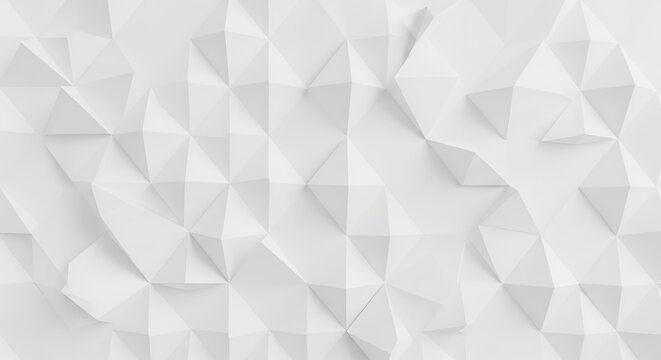 Clean White Abstract Low Poly Geometric Background Texture. Modern Faceted Triangular Shapes for Minimalist Design and Digital Use