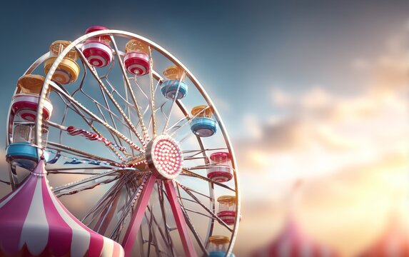 Colorful Ferris Wheel at County Fair with Red and White Decoration