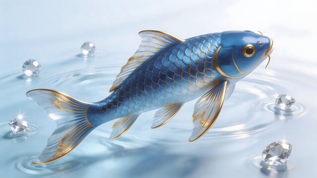 Blue and gold ornamental fish in water