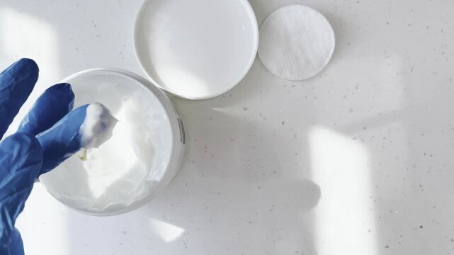 White cosmetic cream swatch showing silky texture, ideal for beauty brand presentations, skincare product photography, and makeup application visuals.