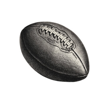 Black and White Ink Drawing of American Football - Athletic Sport Illustration Isolated on Transparent Background (PNG)