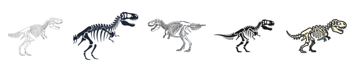 Dinosaur Skeleton Illustration Tyrannosaurus Rex Bones Collection Flat Vector Design Set © NineteenVisualStudio