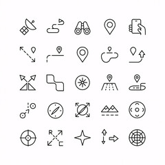 Fototapeta premium A collection of various navigation and location icons in a simple line art style on a white background