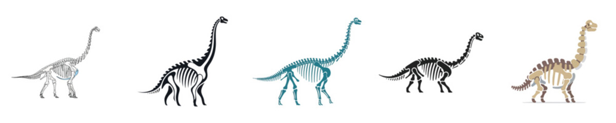 Sauropod Dinosaur Skeleton Collection Long Neck Fossil Bones Set Flat Vector Illustration © NineteenVisualStudio