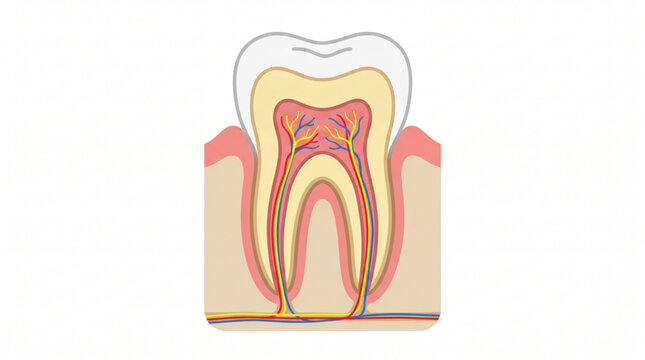 Human tooth anatomy cross section with enamel dentin and pulp layers