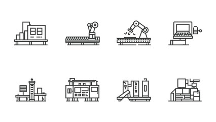 Obraz premium Automation in Industry: A set of automation machine outline, depicting the technology, manufacturing, machinery, factory, automatic and technology.