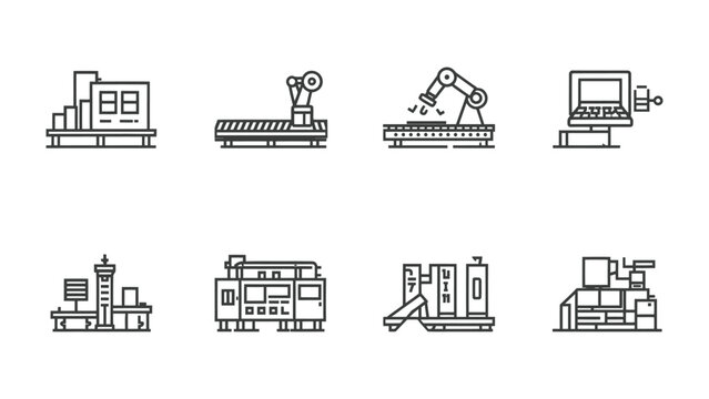 Automation in Industry: A set of automation machine outline, depicting the technology, manufacturing, machinery, factory, automatic and technology.