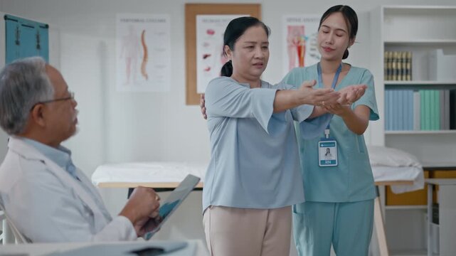 Asian professional doctor providers deliver consultation to senior woman patient.healthcare help,feedback or support,optimal wellness.medical with Asian doctor talking or speaking of test results