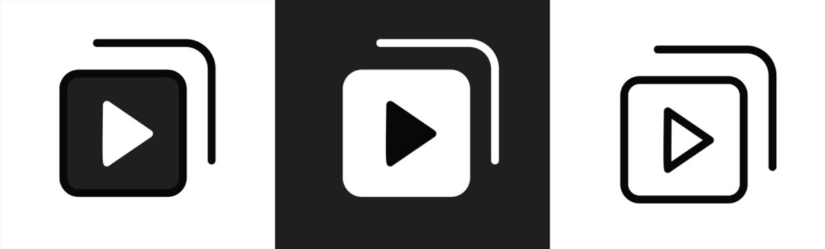 Video playlist icon. Minimalist video play icon in editable outline, outline, and filled styles. Perfect for UI/UX design, apps, websites, and multimedia projects. Vector illustration.