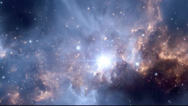 Nebula expanding in deep space with bright stars and colorful clouds