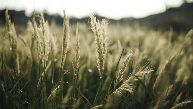 Paisaje de verano en campo de cereales con trigo y cebada madura bajo cielo azul