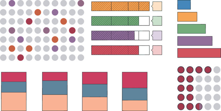 Data Visualization Elements Set with Charts, Progress Bars, Color Palettes, and Infographic Components for Analytics Dashboards, Reports, and Modern UI Design Projects