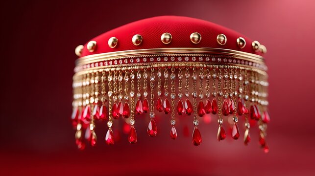 Decorative Red Royal Epaulette with Golden Threads and Striking Elements